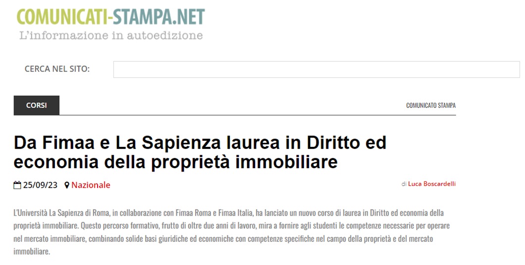 Da Fimaa e La Sapienza laurea in Diritto ed economia della proprietà immobiliare