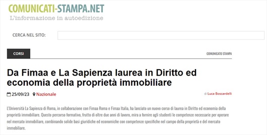 Da Fimaa e La Sapienza laurea in Diritto ed economia della proprietà immobiliare